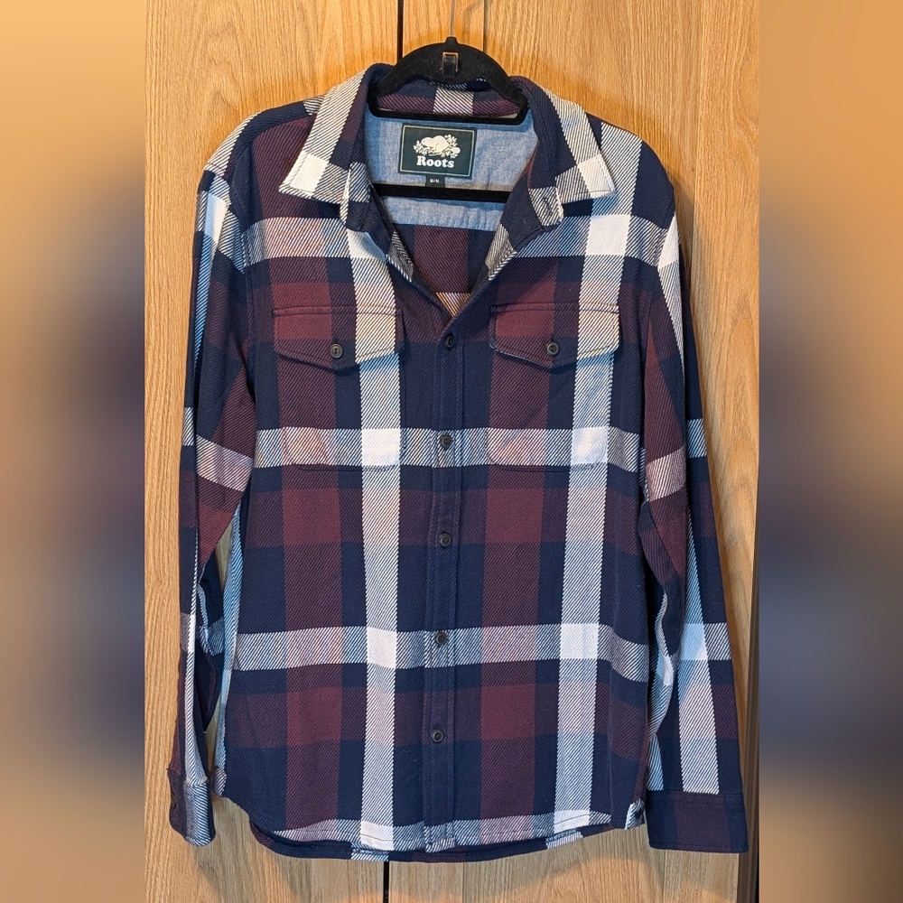 Roots Men's Navy and Maroon Checkered Shirt